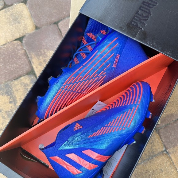 MEN'S Adidas Predator Edge+ Low AG Hi Res Blue Soccer Cleats GW9981